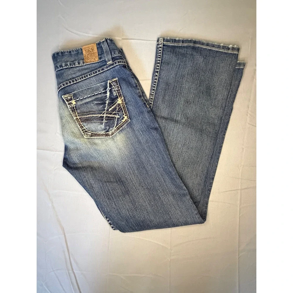 BKE Culture Boot Jeans Women's 29x31.5 Blue Embroidered Stretch Boho Cowgirl